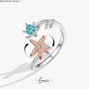 Women's Turtle & Starfish Ring — Chic, Nature-Inspired, and Fresh — Micro-Set, Stylish, and Adorable Animal-Themed Ring