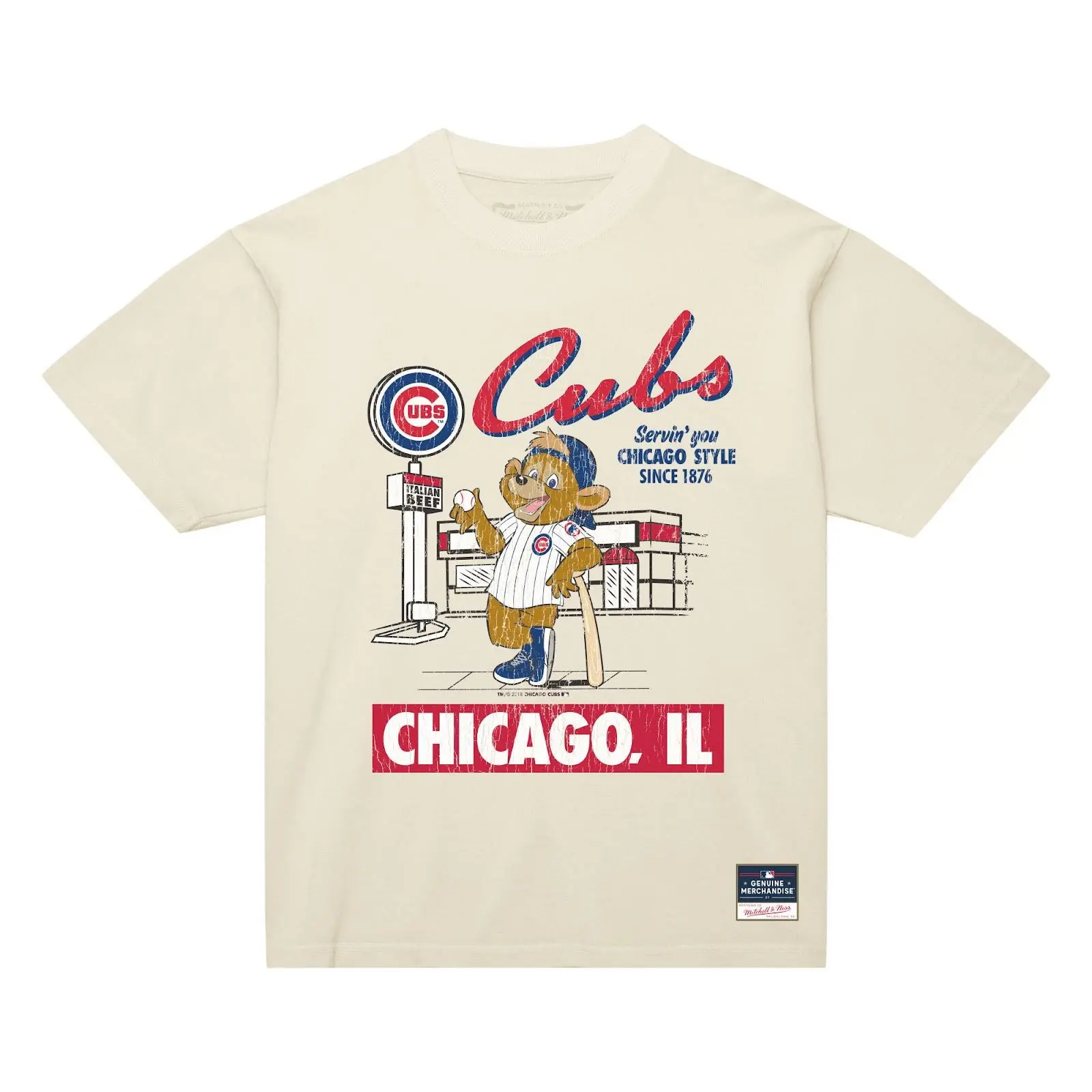 Chicago Cubs Cream Deli Arch T-Shirt MLB Throwback Tee Graphic Vintage Fan Gear Mitchell & Ness