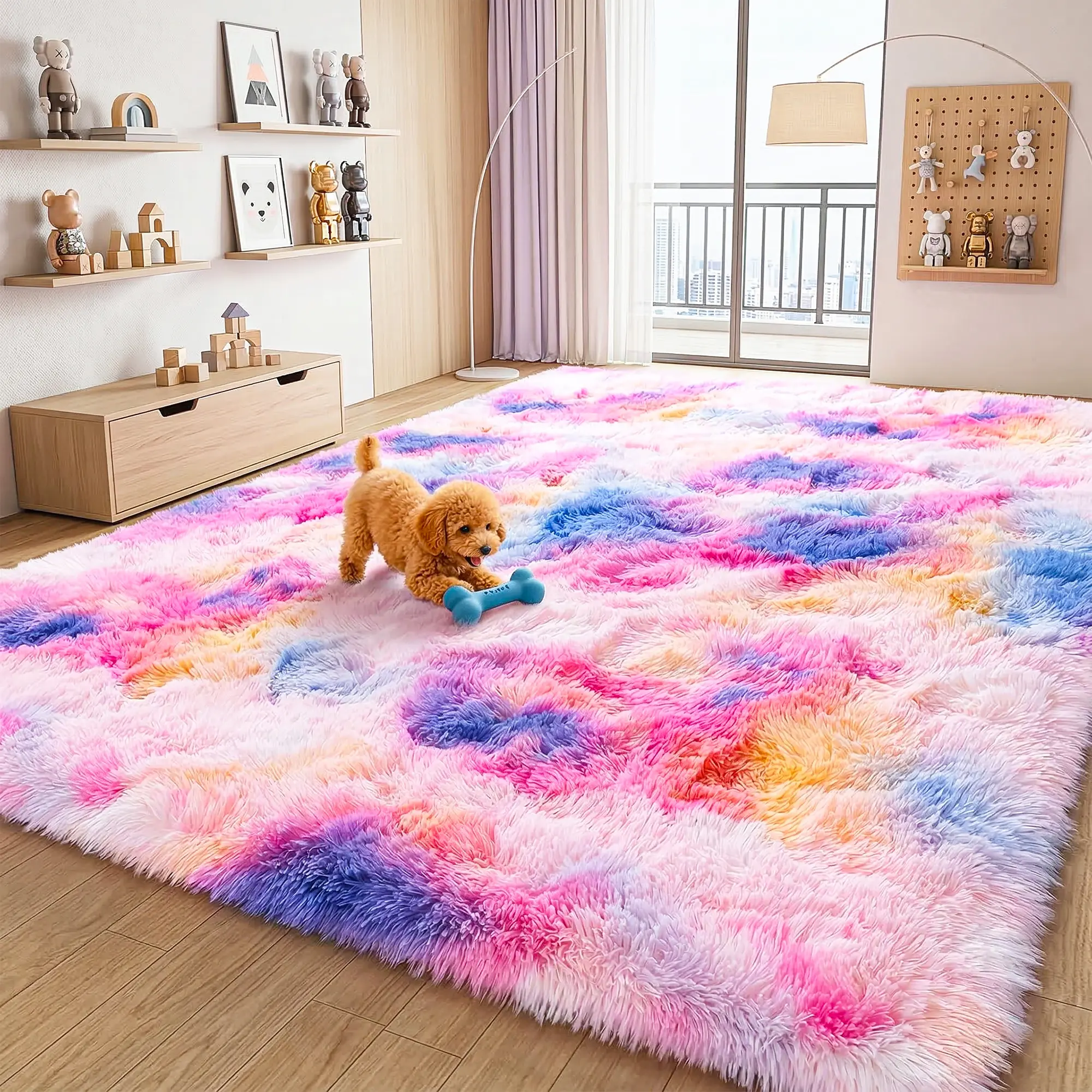 COLLA Super Soft Area Rugs For Living Room, Tie Dye Rainbow Fluffy Furry Shaggy Fuzzy Area Rug, Upgrade Anti-Skid Rectangular, Soft Throw Rug For Bedroom, Home Decor Aesthetic