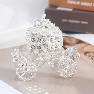1pc Luxury Vintage Metal Rhinestone Trinket Box - Cinderella Pumpkin Carriage Design - Jewelry Organizer For Home Decor - For Women - Perfect Gift for Birthday & Holidays Mount large pocket