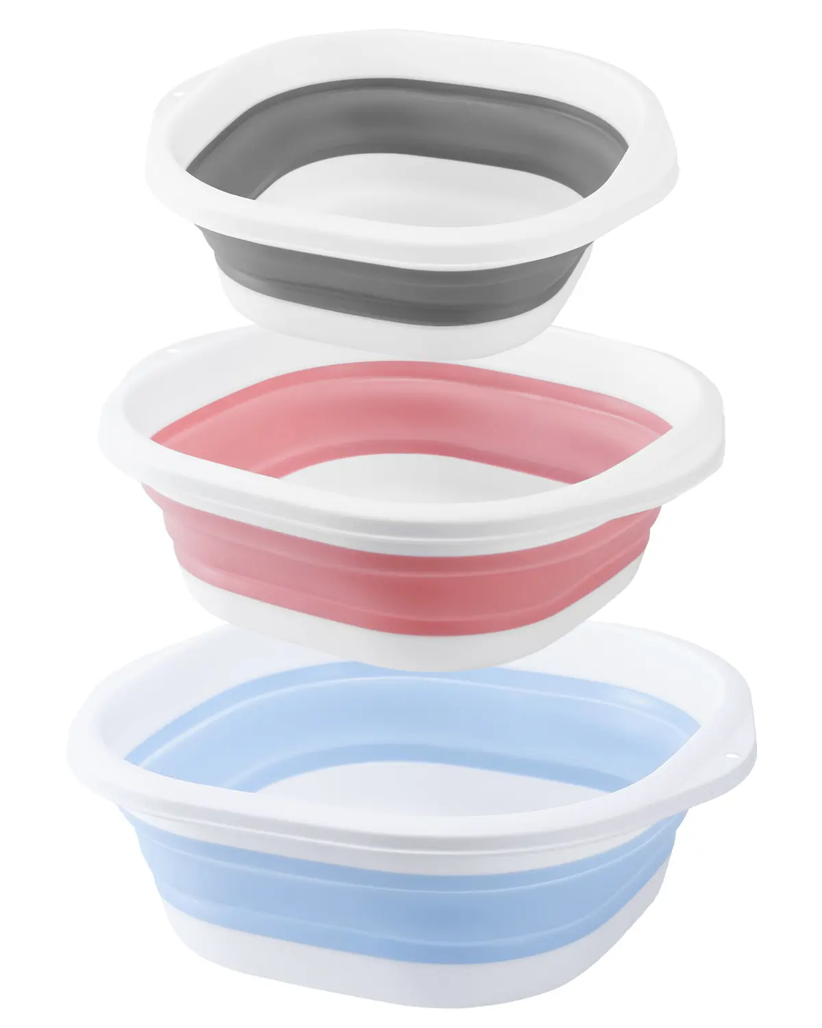 3-Pack Collapsible Foldable Silicone Plastic Washbasin with Handles, Portable Wash Tub for Kitchen Sink Fruits Vegetables Home Camping Easy Storage, Home Goods, Foldable Basin