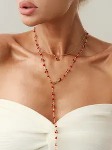 Vintage Metal Cherry Pendant Necklace Set, Y-Shaped Long Chain, Casual Style, Perfect Gift for Women, All Seasons Wear