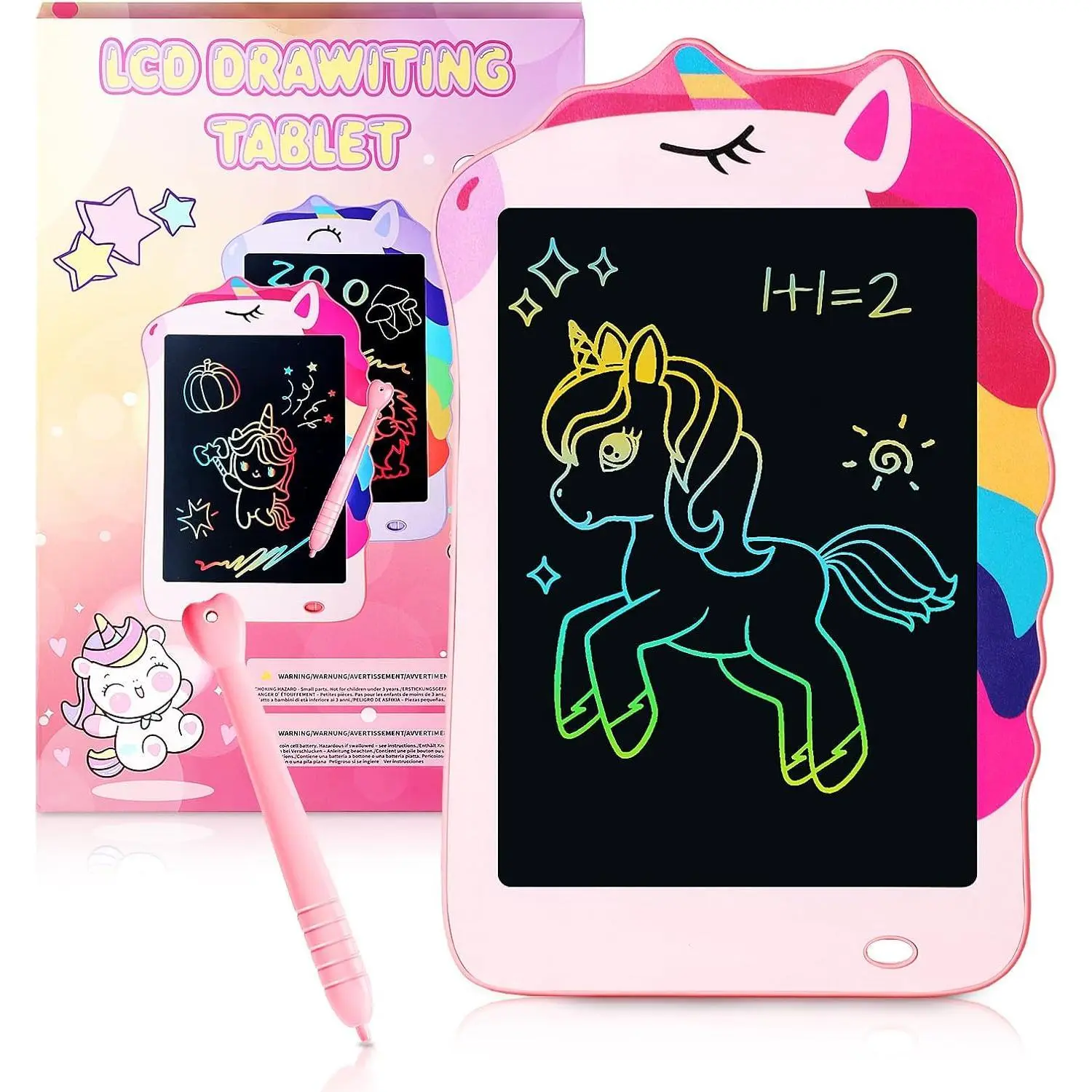 L-ITC008 8.5in Pink Unicorn LCD Writing Tablet for 3-12 Years Old Girls, Durable Portable Waterproof Kids' Educational Doodle Board with Stylus, School & Birthday Party Toy