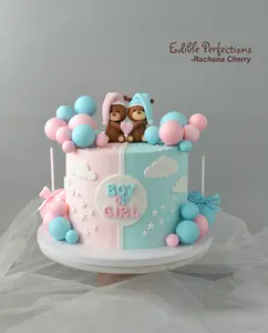 Gender Reveal Fondant bears cake toppers