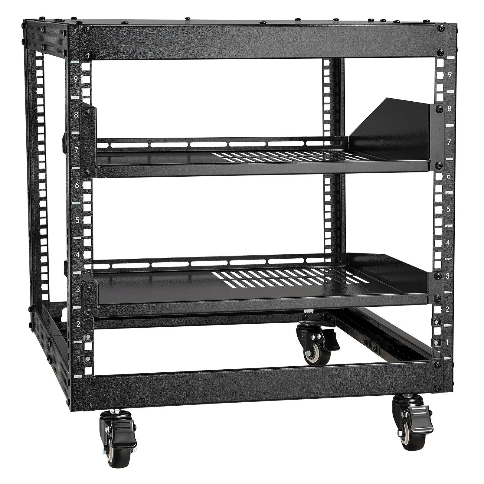 【Summerfinds】VEVOR 9U Carbon Steel Open Frame Server Rack Shelf Accessory, 23"-40" Depth, Freestanding-Wall Mount, 360-Rotatable, Heavy-Duty 4-Post Organizer, Portable, Extended Storage Solutions, Easy Access to Ports for Networking IT Equipment