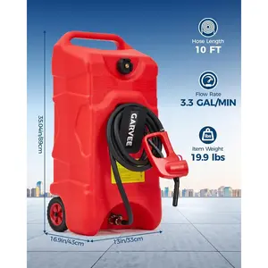16 Gallon Gas Can, Fuel Tank Container with LE Fluid Transfer Manual 10 FT Siphon Pump, Portable Diesel Gas Storage Caddy w/Wheels for Car, ATV, Weeder, Boat, Tractor, Snow Blower,Generator