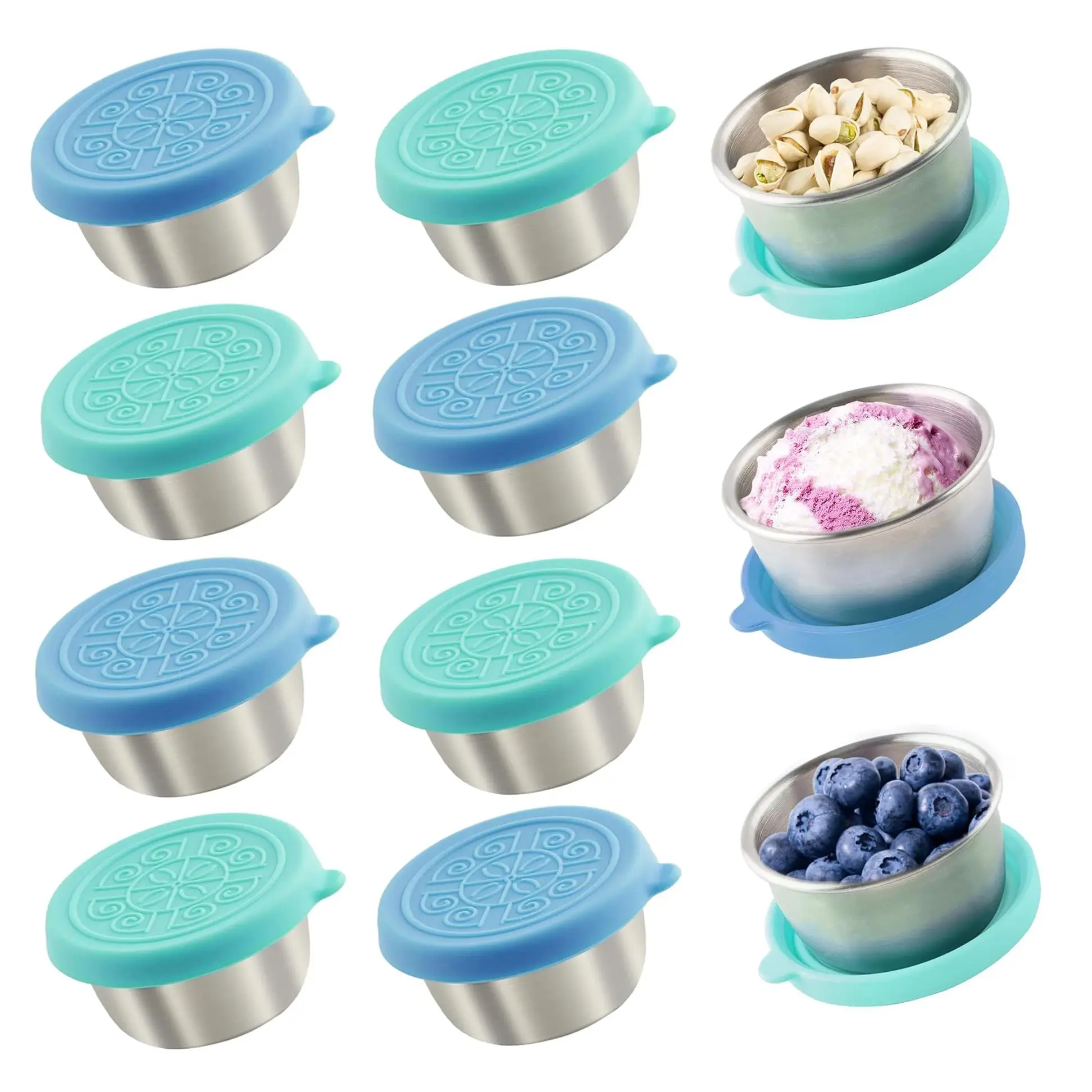 Stainless Steel Sauce Cup with Lid, 2/4/6/8 Counts Reusable Condiment Container, Small Sauce Insulated Container Set for Lunch Box, Work, School, Picn