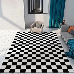 Black and White Checkerboard Flannel Geometric Area Rug - Classic Checkered Print Soft Mat for Living Room & Bedroom, Non-Slip Minimalist Home Decor #CheckerboardRug #BlackWhiteCheckMat #MinimalistHomeDecor #CheckeredCarpet #NonSlipFlannelRug