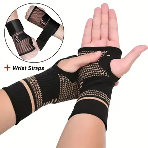 2-Pack Copper Fiber Wrist Brace Gloves - Adjustable Compression Straps Hand Braces for Men & Women, Breathable Mesh Design with Closure, Ideal for Hand & Wrist Support During Physical Activities, Hand Wraps & Sports Wristband, Secure Fit Straps