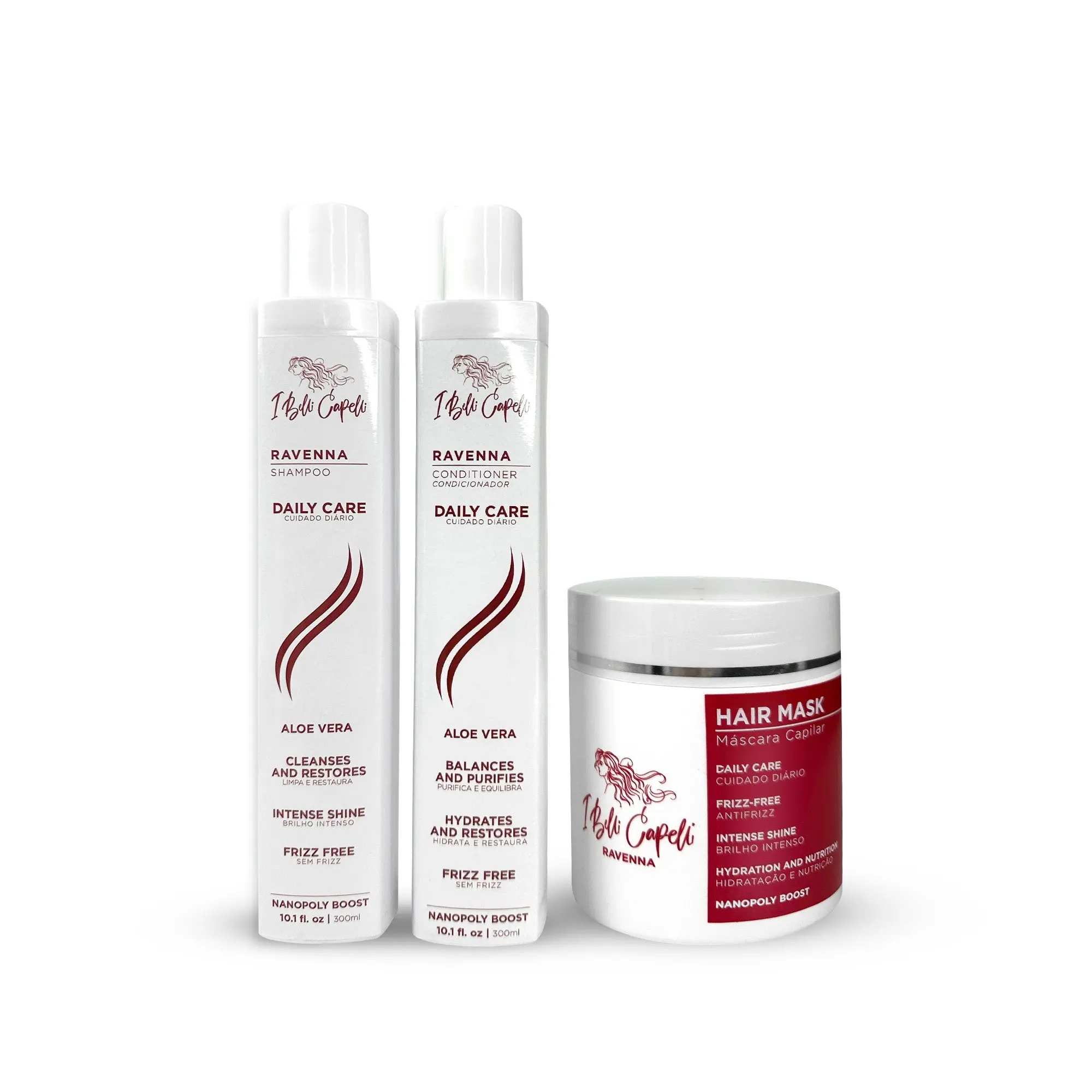 Belli Capelli Ravenna Gentle Daily Haircare Kit - Cleanser Shampoo, Hydrate Conditioner (2x300ml), Radiant Hair Mask (500g)