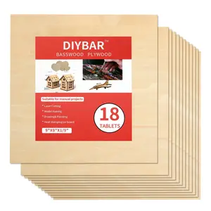 Basswood Plywood 18-Piece Set, Smooth Thin Original Wood Sheets, Laser Cutting, Model Making, Hand Drawing, DIY Materials, Craft, Building Models, Small Furniture, Pet Landscaping