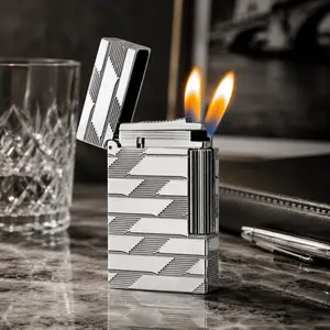 [Double Flame] DPT Monogram 1872 Silver luxury lighter Brass 140g Luxury Gift