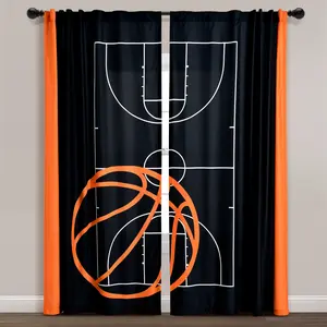 Lush Decor Basketball Game Window Curtain Panels 2Pc Set - 52" Wide, Light Filtering, Sports Theme, Easy Installation, Perfect for Kids' Bedrooms & Playrooms