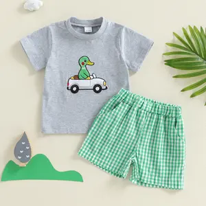 Babamoon 2Pcs Toddler Baby Boy Summer Outfits Short Sleeve Crew Neck Mallard Duck Embroidery Tops and Shorts Clothes Set