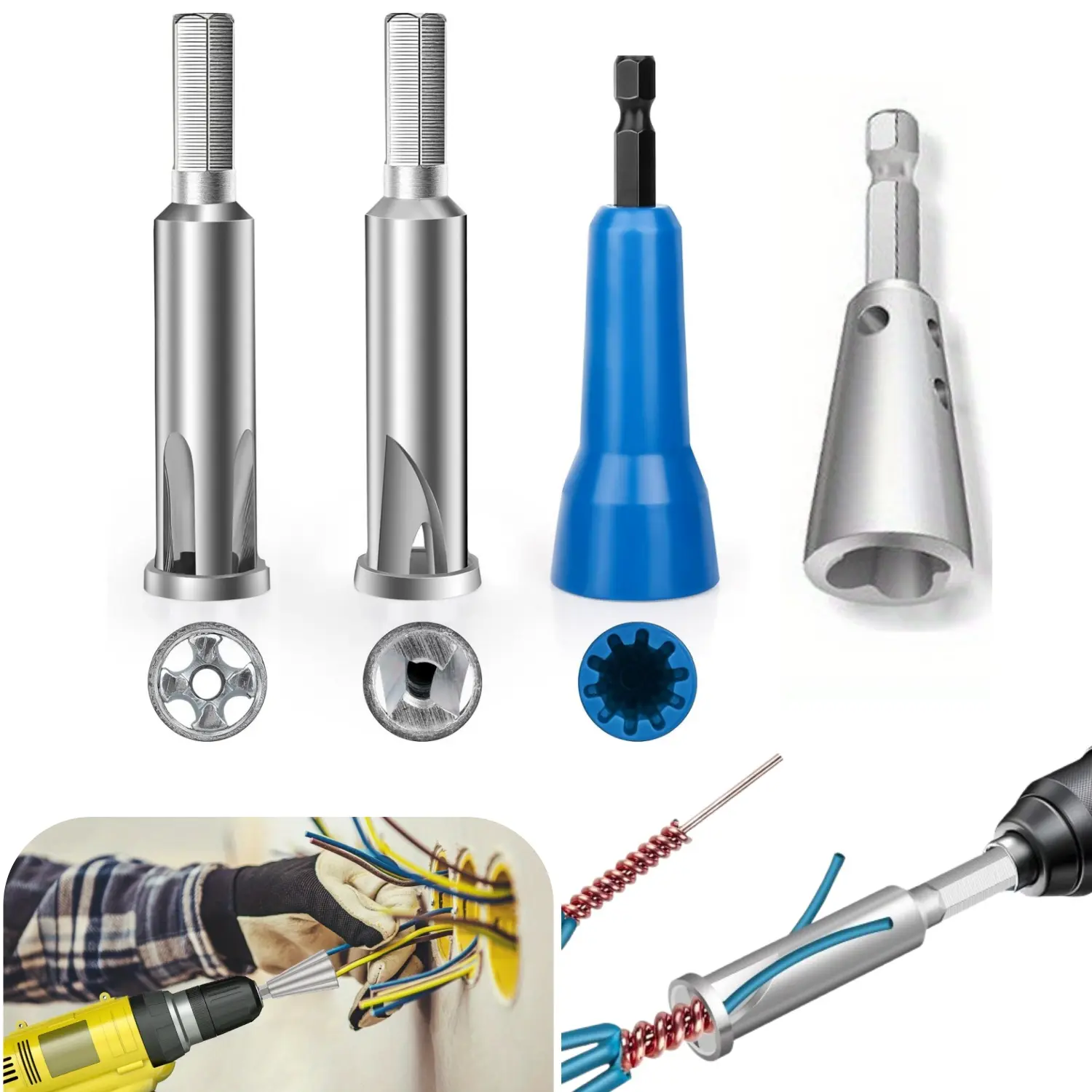 4-PCS Hardware Wire Stripper Twister Tool Kit Set - 1/4in Hex Handle Bits, Terminal Cap Sleeves, Quick Connectors for Professional Electrical, Construction, DIY Home Improvement Projects, Wire Stripping Machine, Diy Tools