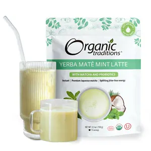 Organic Yerba Mate Mint Latte With Matcha & Gut Healthy Probiotics – Organic Instant Energy Drink with Peppermint & Coconut Milk | Vegan, Dairy-Free, Clean Focus | 150g Tea Beverage