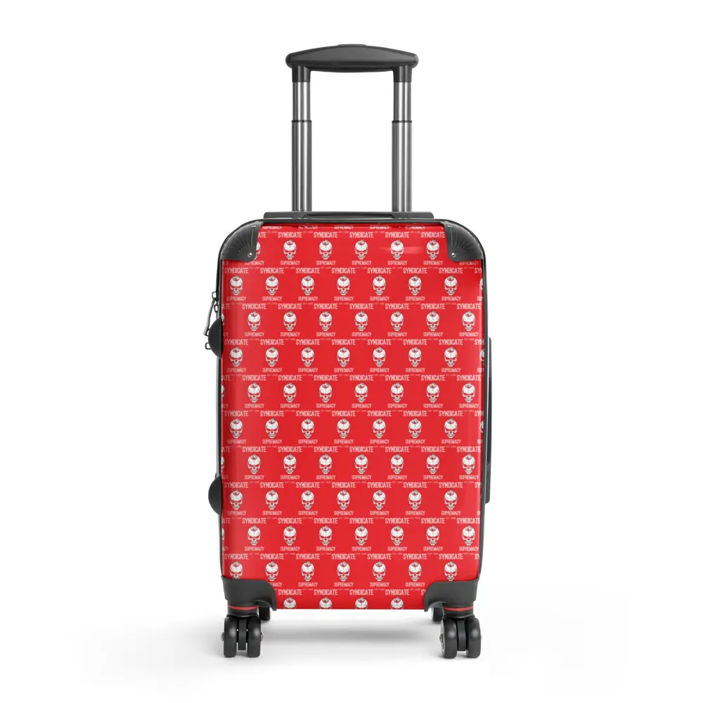 The Syndicate Reign Hardshell Spinner Suitcase with Spinner Wheels - Multi-Size 20"/24"/28" - Black Skull AOP Print w/ Crimson Accents, Skull Pattern