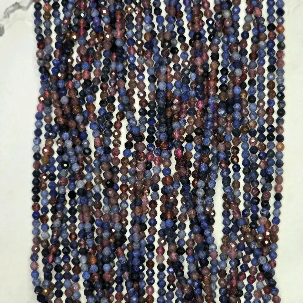 Micro Faceted Round Natural Ruby & Sapphire Mixed Bead Strands, 2.5mm DIY Jewelry Making Supplies