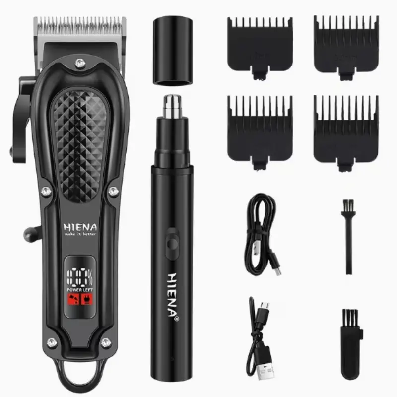 Hiena Men's Professional Haircut Kit, Cordless Trimmers Kit, LED Display USB Rechargeable Trimmer, Hair Clipper Trimmer, Cordless Nose Hair Trimmer with Guide Comb, Model Hyn-212