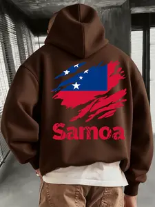 1PCS casual hoodie with kangaroo pocket, suitable for daily wear, outdoor sports, autumn and winter. It is a trendy fleece-lined hoodie with Samoa national flag prints on the front and back, Graphic Sweatshirts.