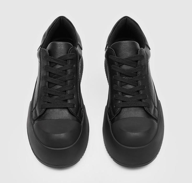 Men's Cleanfit Platform Sneakers All Black Leather-Like Simple Slim Leg Stylish