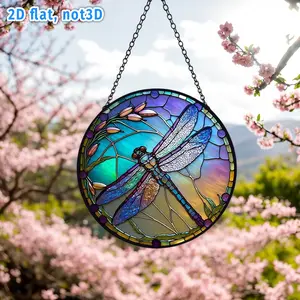 Creative Round Window Decor Hanging Ornament, Colorful Dragonfly Print Acrylic Material, Home Door Wall Party Decoration