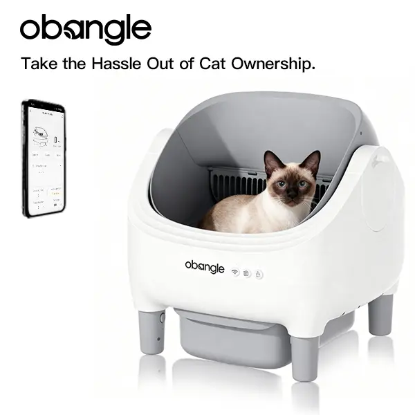 Obangle Low-Noise Self-Cleaning Litter Box, 2.4G WiFi App-Controlled, Smart Sensors, Safety Protection, Easy Maintenance, Quick Setup