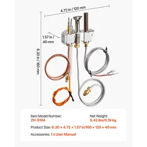 VEVOR Gas Pilot Assembly, OE 4021-732, 25660 Fireplace Gas Pilot Assembly, Natural Gas Ignition Replacement with Pilot Tube, Thermocouple, Thermopile, Wires, Compatible with Heatilator Models