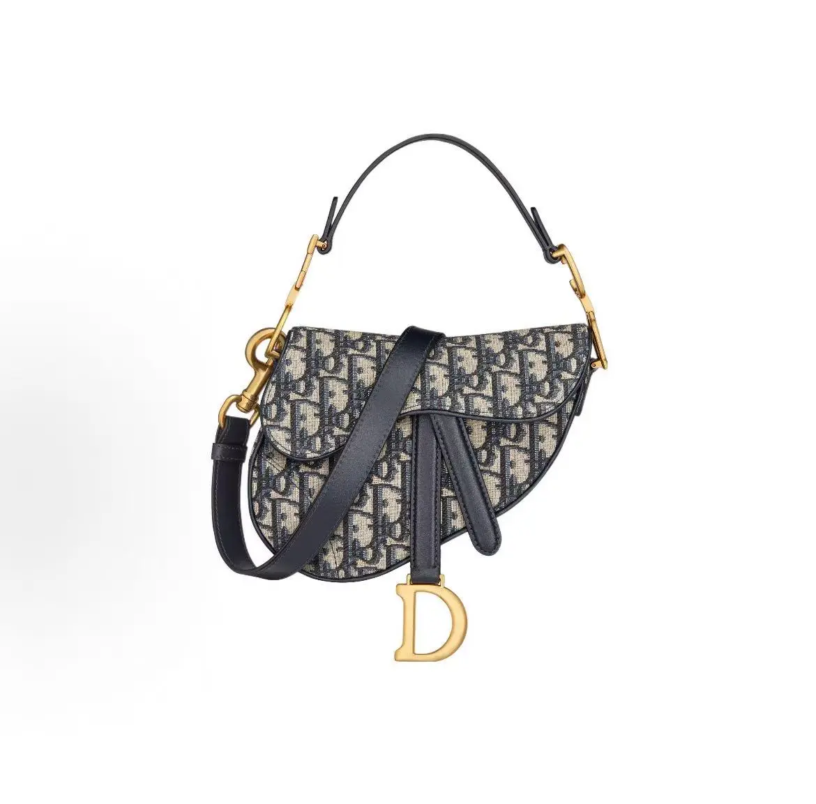 Pre-owned Dior Canvas Shoulder Bags Saddle embroidery old flower full print magnetic buckle opening adjustable detachable shoulder strap print saddle bag shoulder cross body bag fabric handbag mini women's