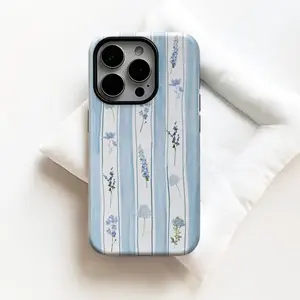Blue White Wave & Star Phone Case,Retro minimalist and fresh wildflowers,For iphone 17 16 15 14 13 12 11 Pro Max