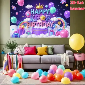 K-POP birthday banner, made of polyester, suitable for living rooms, bedrooms, offices, birthdays, anniversaries, home décor, outdoor and indoor parties, photography backdrops, birthday party supplies, and indoor and outdoor event wall decorations