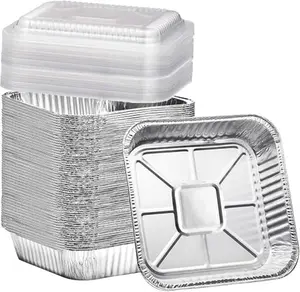 35 Pack 8x8 Aluminum Pans with Clear Lids, Disposable Foil Baking Pans, Square Cake Pan Set, Food Storage Containers, Oven Safe Meal Prep Trays, Takeout Foil Containers for Lasagna, Roasting, Cooking, Party Catering