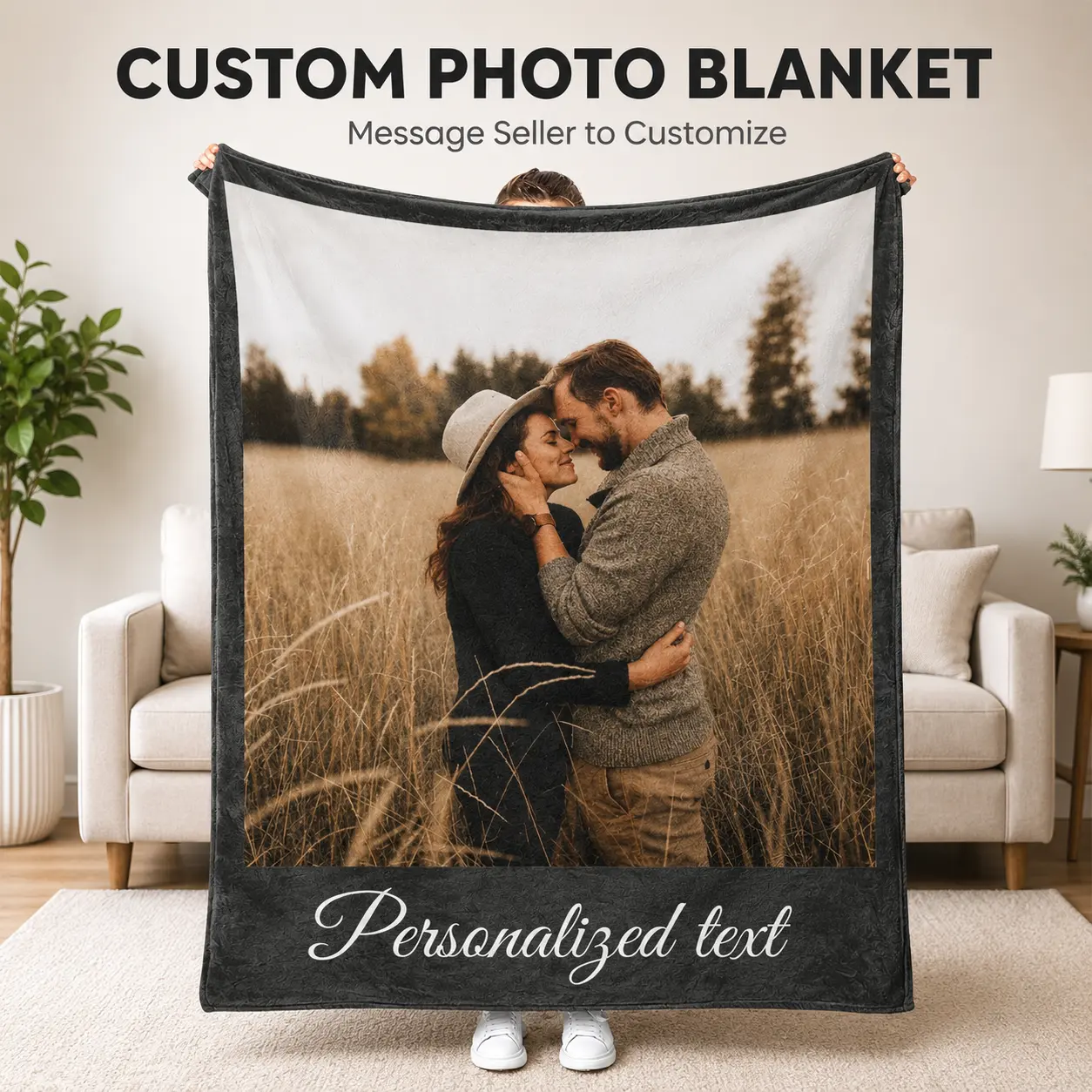 Custom Photo Flannel Throw Blanket - Personalized Text, Upload Your Picture, Couple Family Pet Memory Gift for Birthday Anniversary Christmas