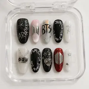 Kpop Music Press On Nails | Galaxy Glitter Chrome Arirang Nail Design | Handmade Kpop Nail Set