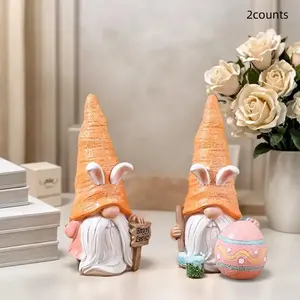 2026 New Resin Easter Dwarf Statues Set, Gnome Figures, Decorative Figurines, Cute Rabbit Ears Desktop Decoration, Home Decor, No Power Needed, Featherless