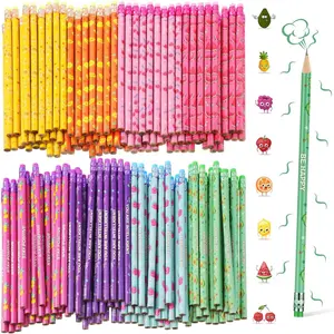200 Pcs Scented Pencils Inspirational H Pencils with Erasers Cylinder Colorful Fun Wood Pencils Motivational Graphite Pencils with Fruit Elements for School Office Students