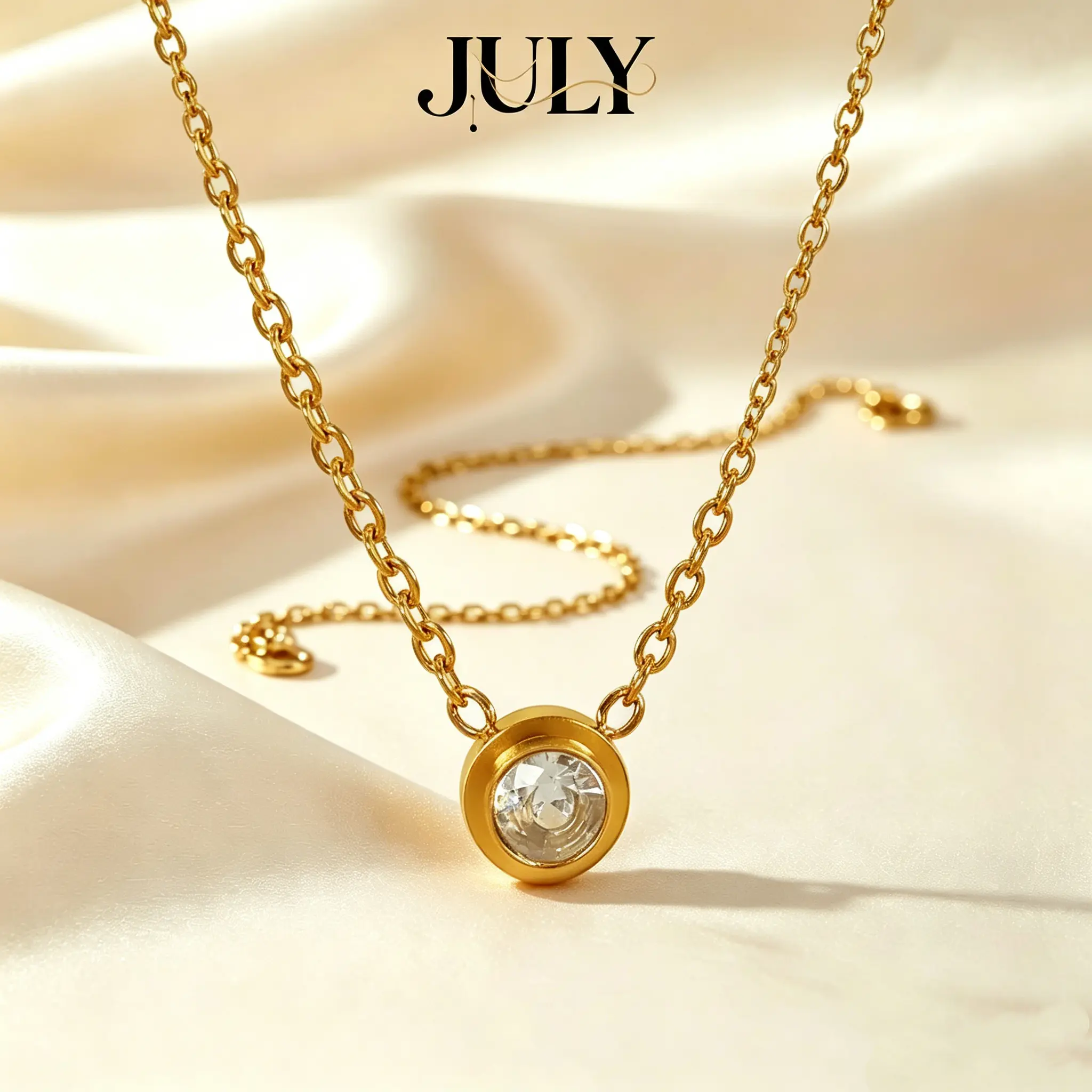 JULY Minimalist Round Sparkling Rhinestone Pendant Necklace, Waterproof Colorfast Stainless Steel Chain, Casual Daily All-Match Jewelry for Shower & Sleep Wear, Single or Layered Styling, Sparkling Rhinestone Style