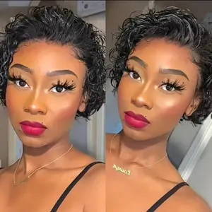 Short Human Hair Wigs for Black Women  Pixie Cut 13x1 Lace Front Wig  150% Density Brazilian Bob Wig  Natural Black Short Lace Wigs