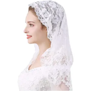 Lace Mantilla Veil Soft and comfortable 7 Colors Spanish Style Rose Lace Veil Head Covering D Shape