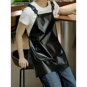 Casual-Style 1-Count Solid Color 100% PVC Apron, Cruciform Back, Adjustable Straps, Large Pockets, Large Capacity With Pocket, Unisex For Kitchen Use, Cooking, Cleaning