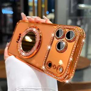 Fashionable and luxurious sparkling diamond transparent case for iPhone 17 16 15 14 13 12 11Pro Max magnetic wireless charging protective case, shockproof and protective phone case, suitable for women and girls to use