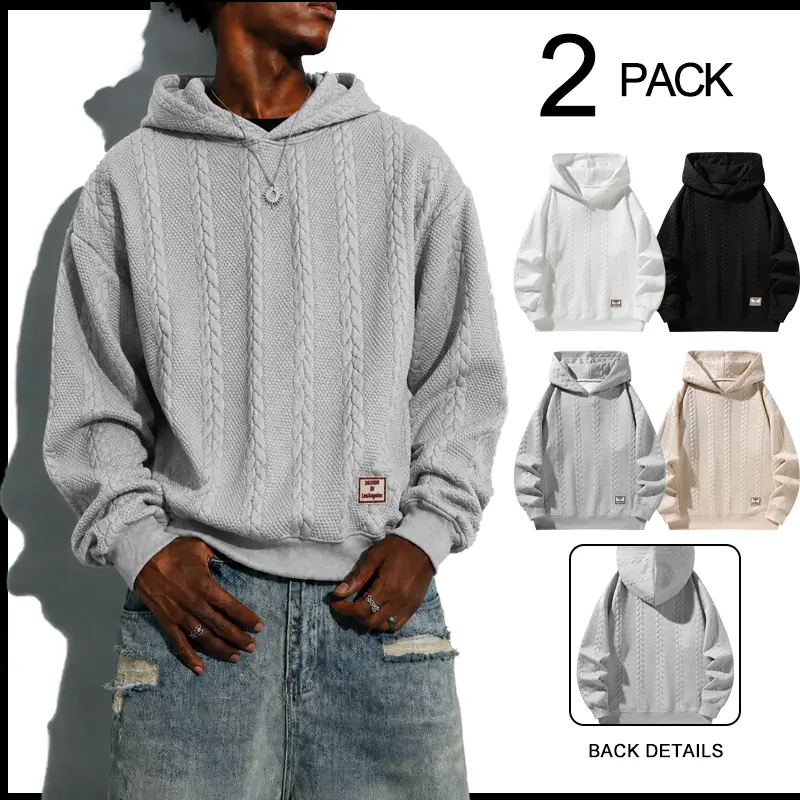 Men’s wheat-grain textured hooded sweatshirt, street-style loose fit, autumn casual long-sleeve top, trendy outfit suitable for everyday wear