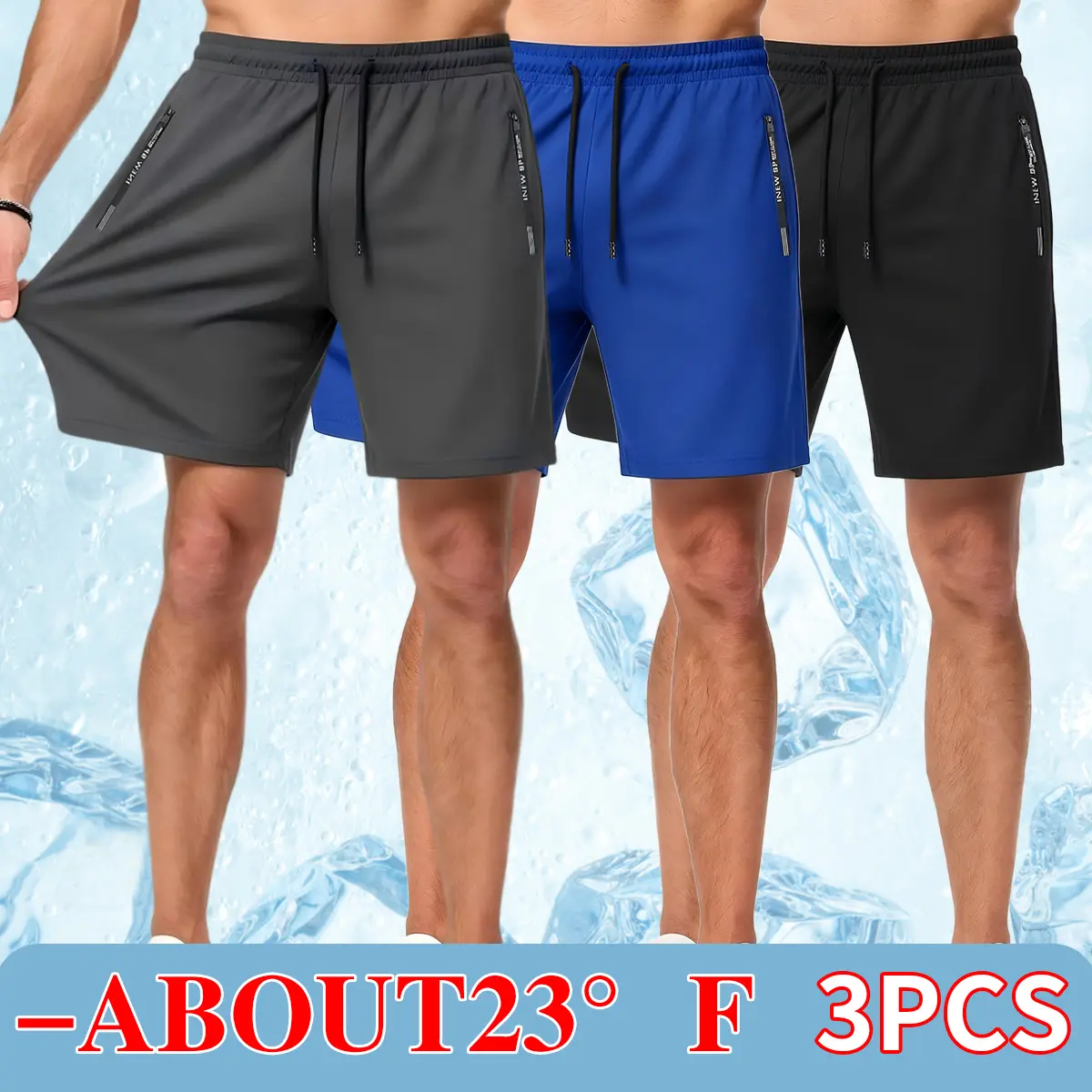 Men’s Performance Tech shorts — 5″ running shorts, 3‑pack, quick‑dry athletic workout gym shorts with zippered pockets, USA exclusive sizing for a cool summer, suitable for sweating during exercise.