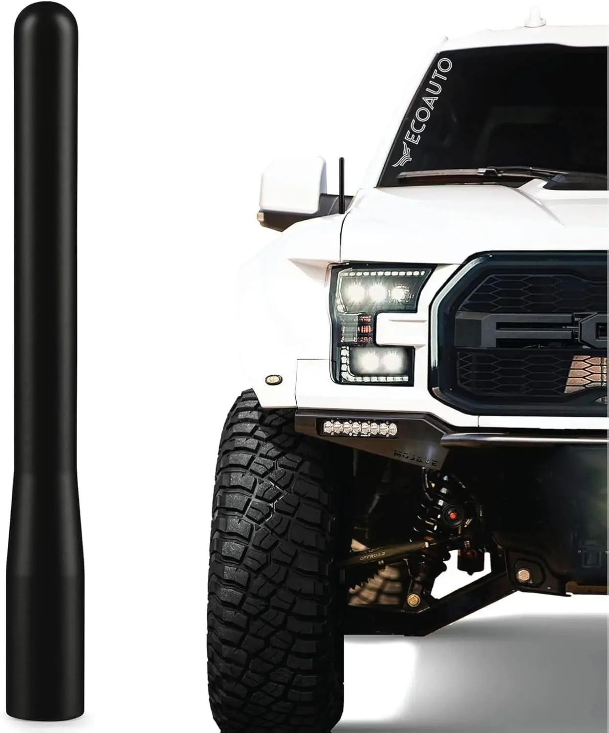 EcoAuto 4-in-1 Stubby Bullet Radio Antenna, Anti-Theft Carwash-Safe Truck Accessory for Ford F150 F250 F350 Super Duty Bronco Raptor & Dodge RAM, Black, Truck Accessories