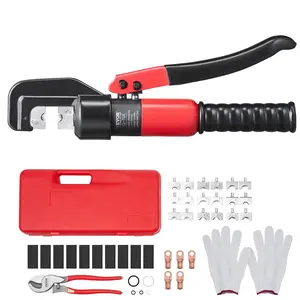 VEVOR Hydraulic Crimping Tool with 9 Sets of  Dies AWG12-2/0 Copper And Aluminum Terminal Battery Lug Crimper, with a Cutting Pliers, Gloves, 5pcs Copper Ring Connectors, 8pcs Heat Shrink Sleeves