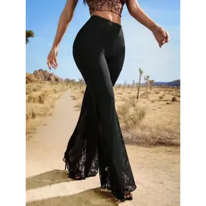 New women's high waisted knitted pants, bohemian casual pants, lace hollow flared leg pants, spring and autumn casual fashion, comfortable fitRAIMENTRY