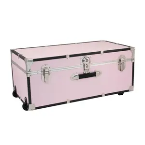 HomeStock Storage Trunk with Lock, Rustic Romance Heavy Duty 30" Under Bed College Storage Trunk, Latch Closure Type, 15.75" D x 30" W x 12.25" H, Ideal Camp Dorm Room Trunk Footlocker