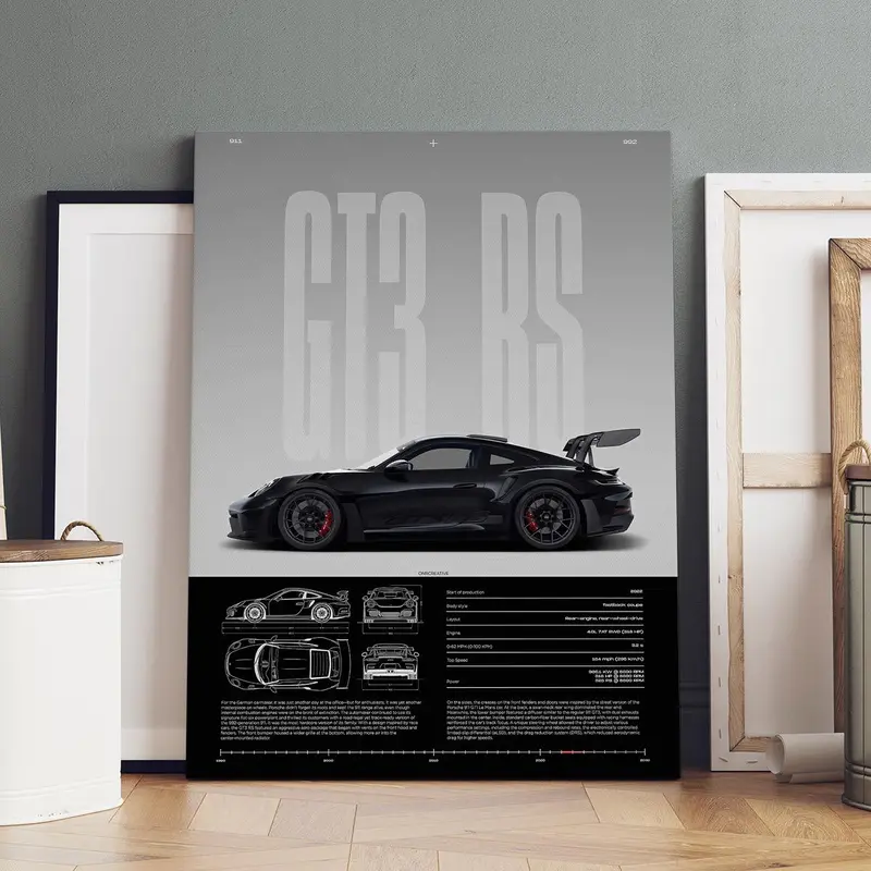 Wooden-Framed Canvas Painting, High-Performance GT3 RS Specification Poster, Modern Canvas Wall Art for Living Room, Bedroom & Office Decoration, Fashion Artistic Ornaments