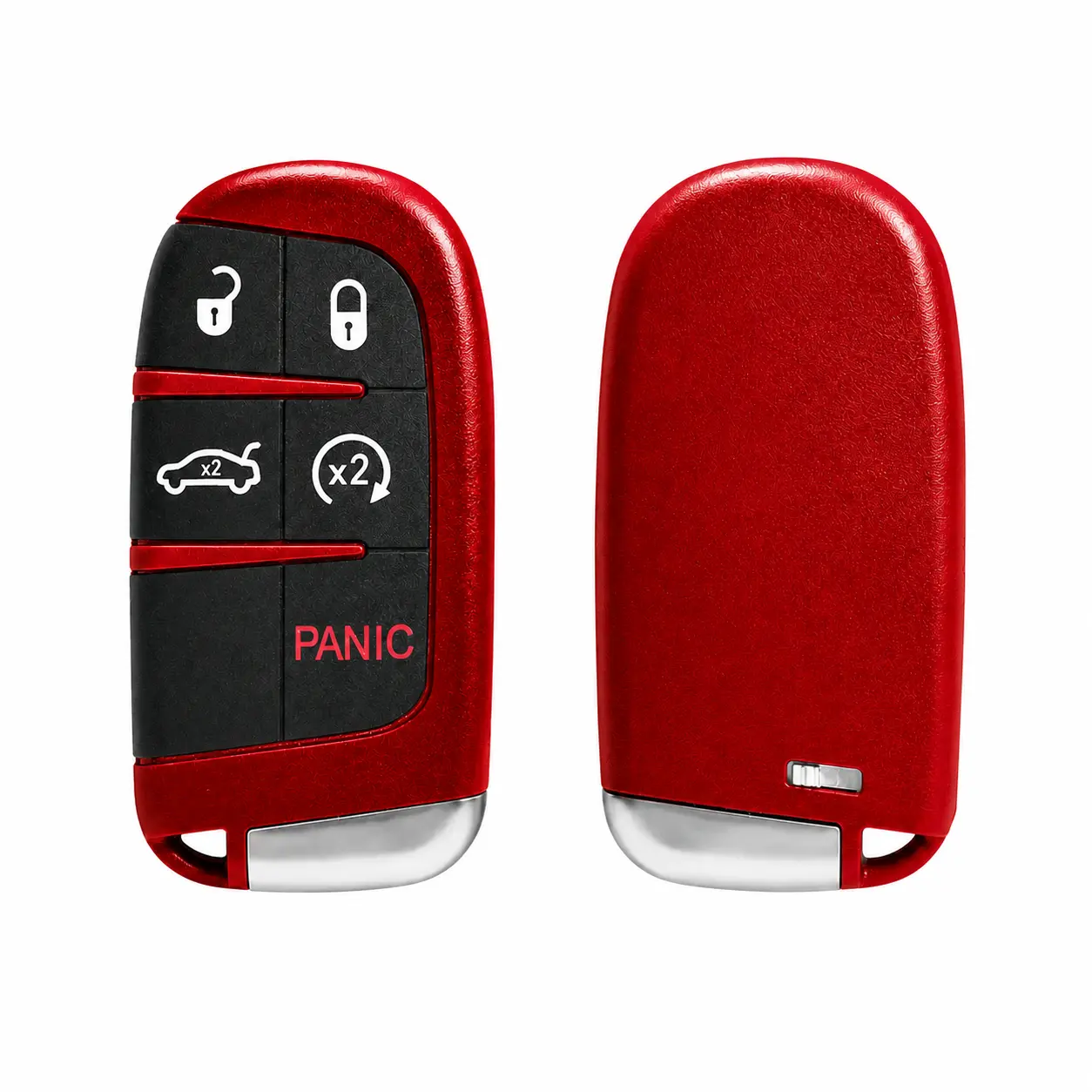 Plastic No-Logo 5-Button Red Auto Key Fob Shell Case Cover Multipack with Uncut Blade, Car Key Holder & Replacement for Dodge Challenger, Charger, Durango, Chrysler 200, 300, Jeep Grand Cherokee, Fiat 500L Vehicles, Auto Key Fobs