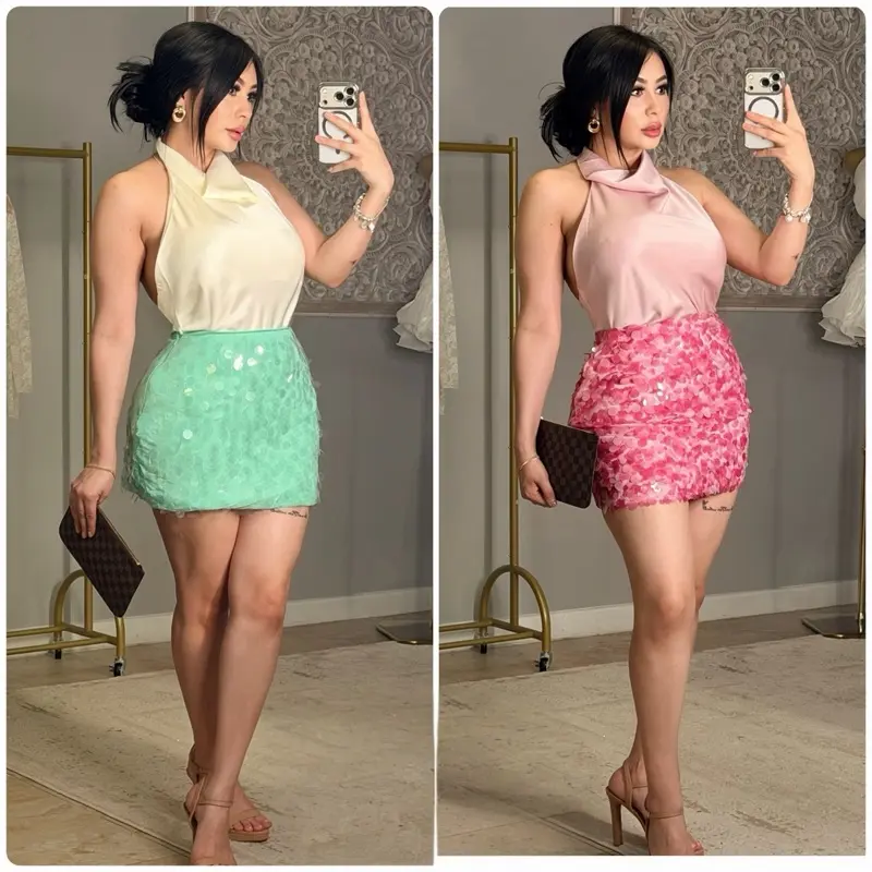 Women's Sparkled Dressy Skirts - Cute Clothes with Detailed Fabric, Ideal for Girls' Night Out ONLY SKIRT